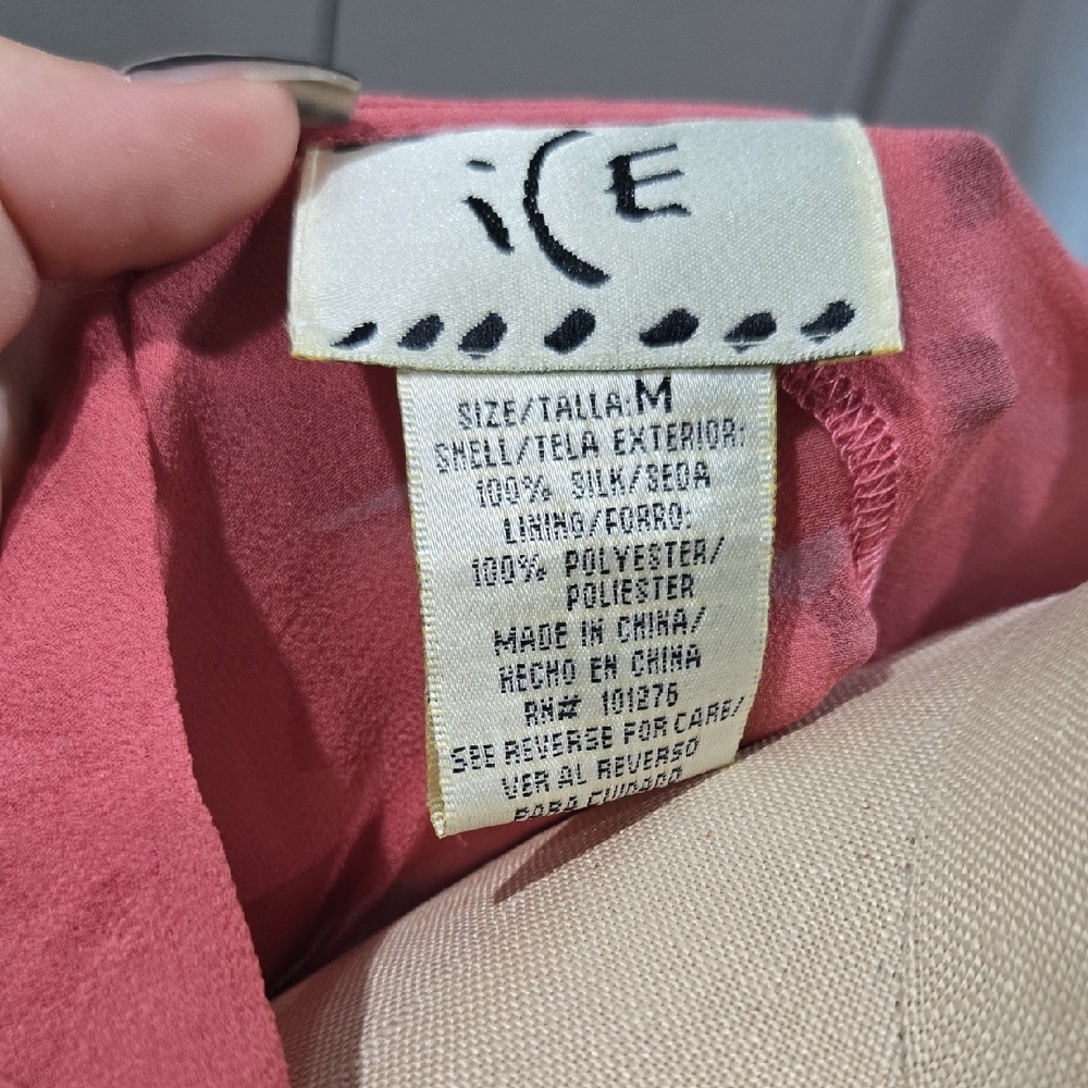 VINTAGE SALMON PINK SHEER RUFFLE 90s / Y2K LONG SLEEVE FRONT TIE SILK BLOUSE - Picture 2 of 16